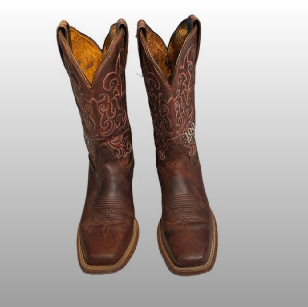 Tony Lama Brown Leather Square Toe Women’s Western Boots Size 9B